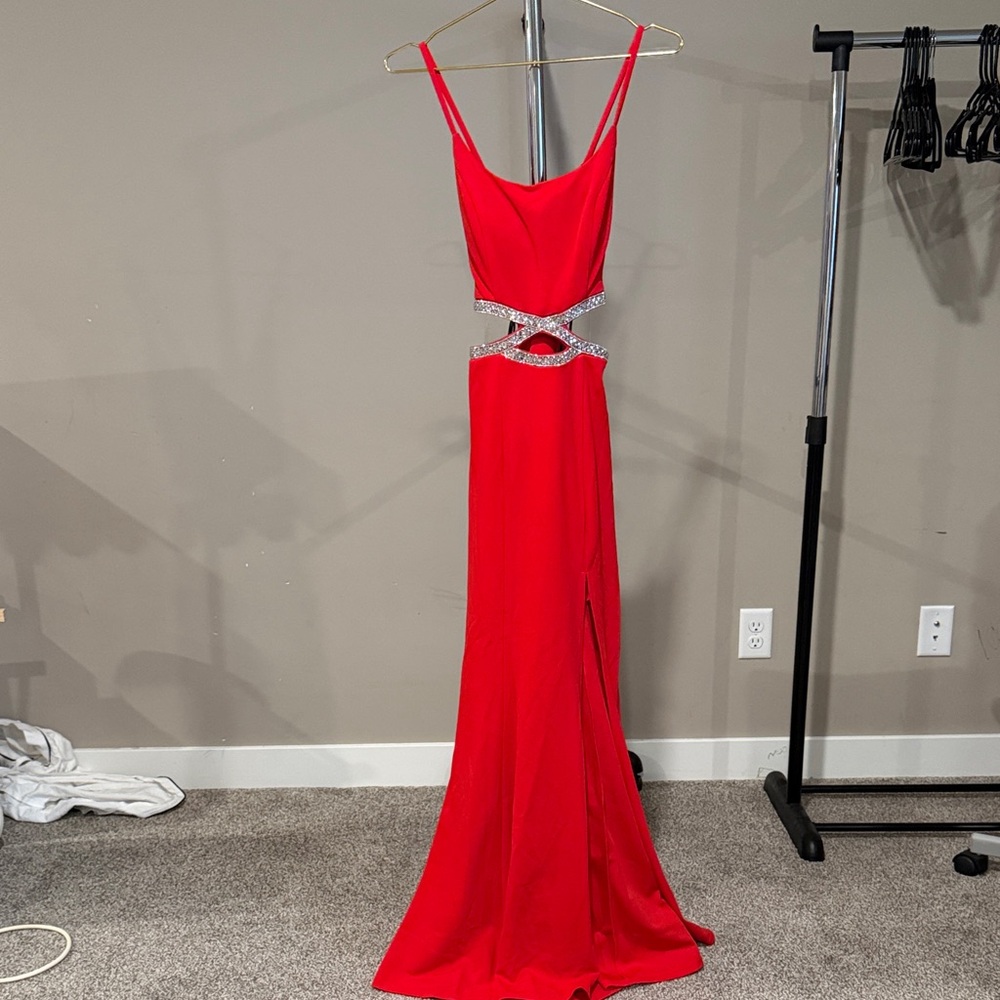 Speechless Red Backless Dress with Silver Details
